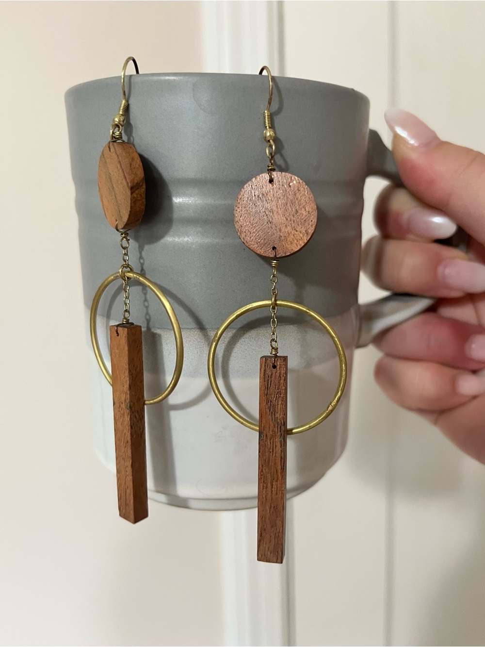 Modcloth Gold Hoop Earrings with Wooden Discs and Drops